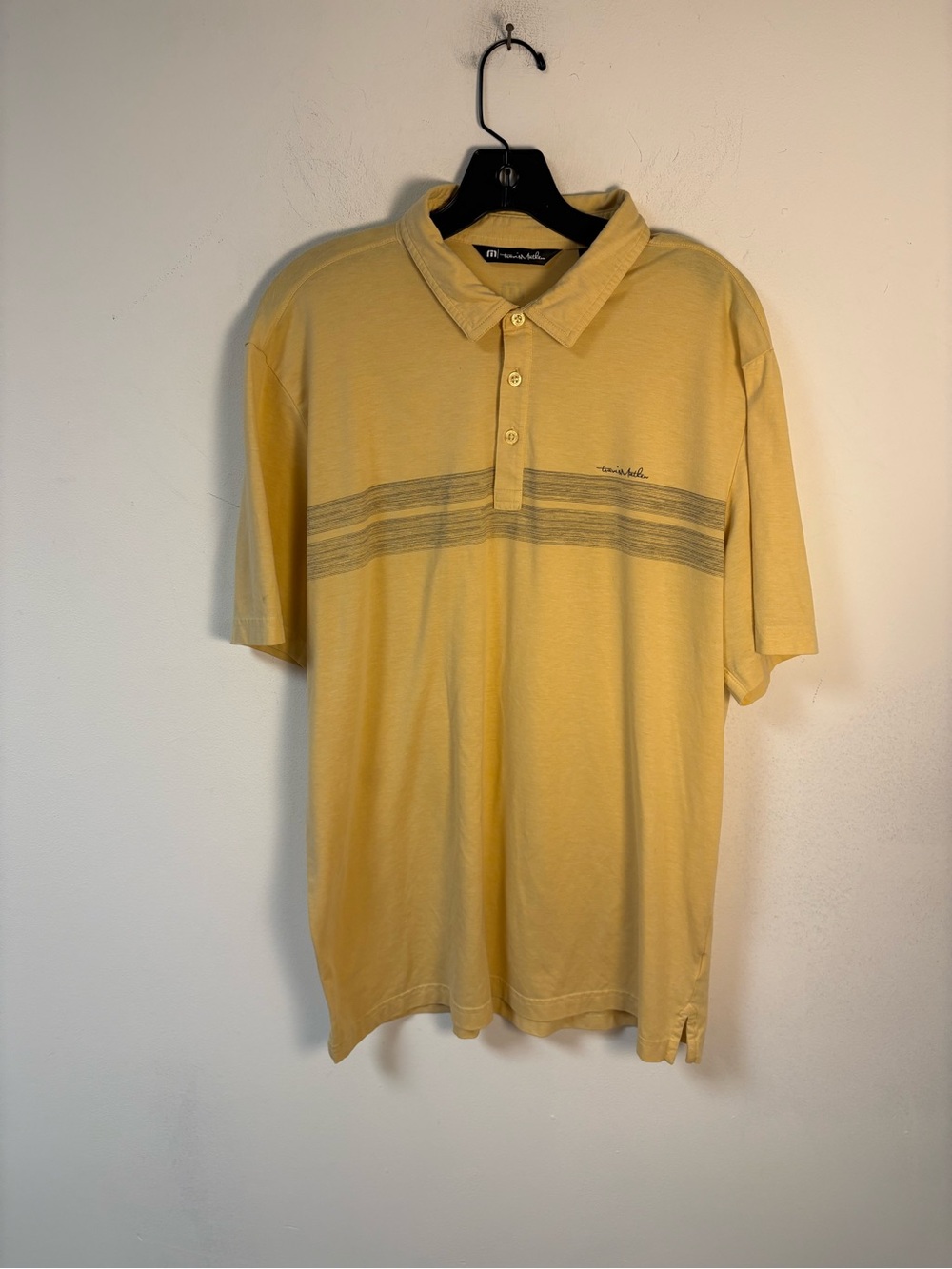 Travis Mathew Men's Yellow Golf Polo Shirt with Subtle Stripe XL